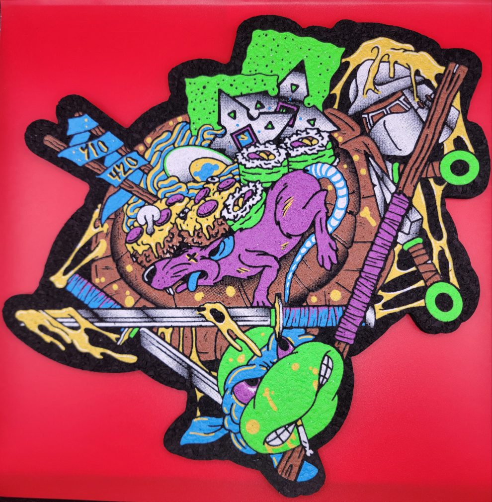 Leonardo Pizza Collage Moodmat by Dark Mountain Cult x Nicklovin x Moodmats, TMNT, Teenage Mutant Ninja Turtles, Shredder, Pizza, 710, 420, sushi, ramen