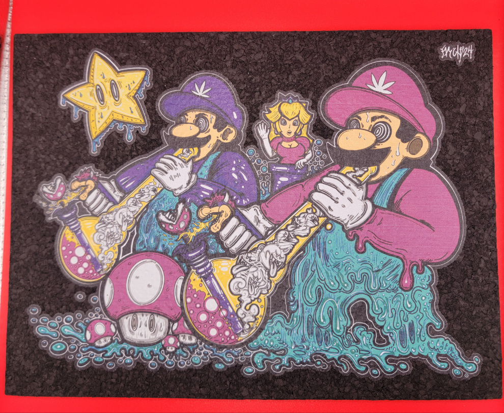 Stoner Mario Bros, V1 Moodmat by Dark Mountain Cult x Cody Hucker, Nintendo, Luigi, Princess Peach, Super Mario Brothers
